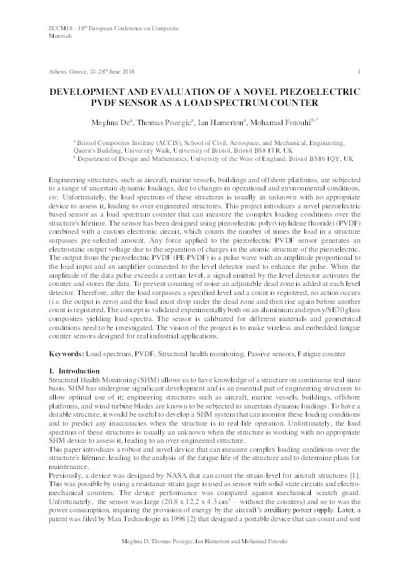 Development and evaluation of a novel piezoelectric PVDF sensor as a load spectrum counter Thumbnail