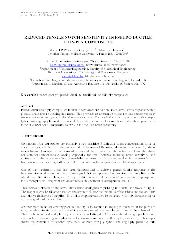 Reduced tensile notch-sensitivity in pseudo-ductile thin ply composites Thumbnail