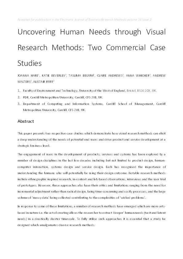 Uncovering human needs through visual research methods: Two commercial case studies Thumbnail