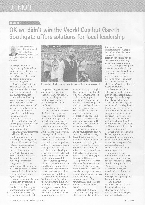 OK we didn't win the World Cup but Gareth Southgate offers solutions for local leadership Thumbnail