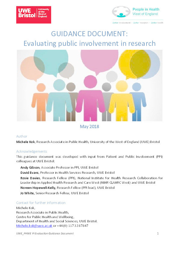 Guidance document: Evaluating public involvement in research Thumbnail