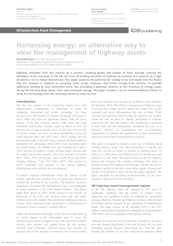 Harnessing energy: An alternative way to view the management of highway assets Thumbnail