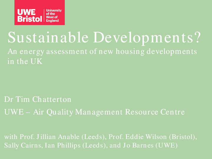 Sustainable developments? Assessing the direct energy (building and vehicles) consumption of new housing developments in the United Kingdom using social and structural benchmarking Thumbnail