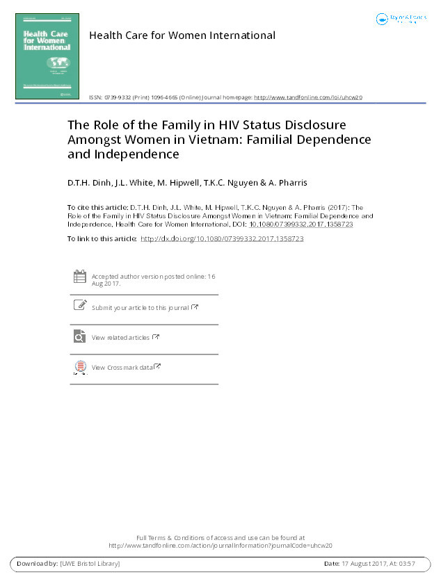 The role of the family in HIV status disclosure among women in Vietnam: Familial dependence and independence Thumbnail