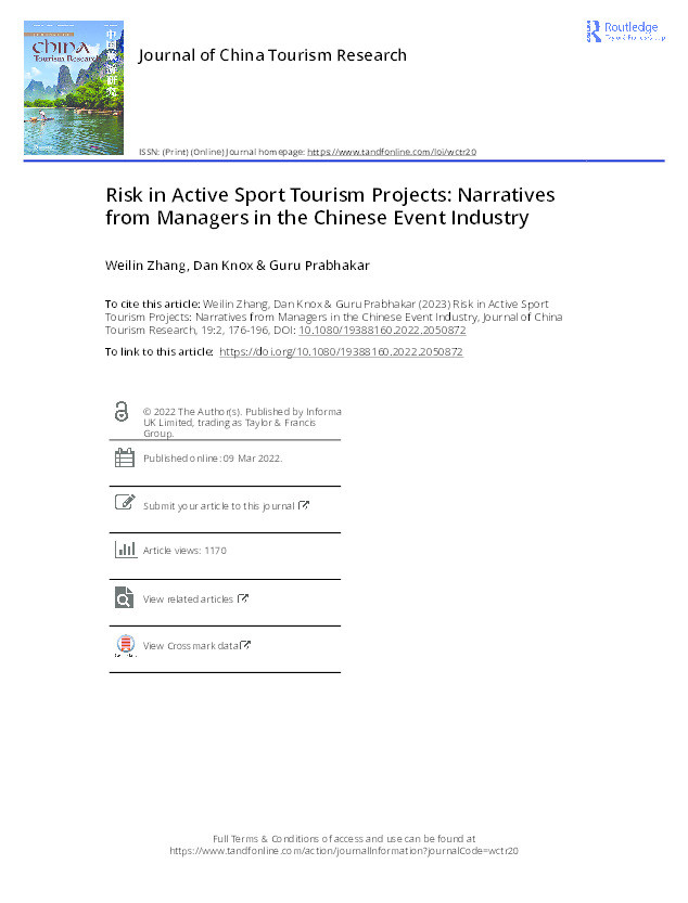 Risk in active sport tourism projects: Narratives from managers in the Chinese event industry Thumbnail