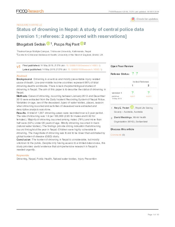 Status of drowning in Nepal: A study of central police data Thumbnail