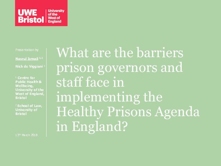 What are the barriers prison governors and staff face in implementing the Healthy Prisons Agenda? Thumbnail