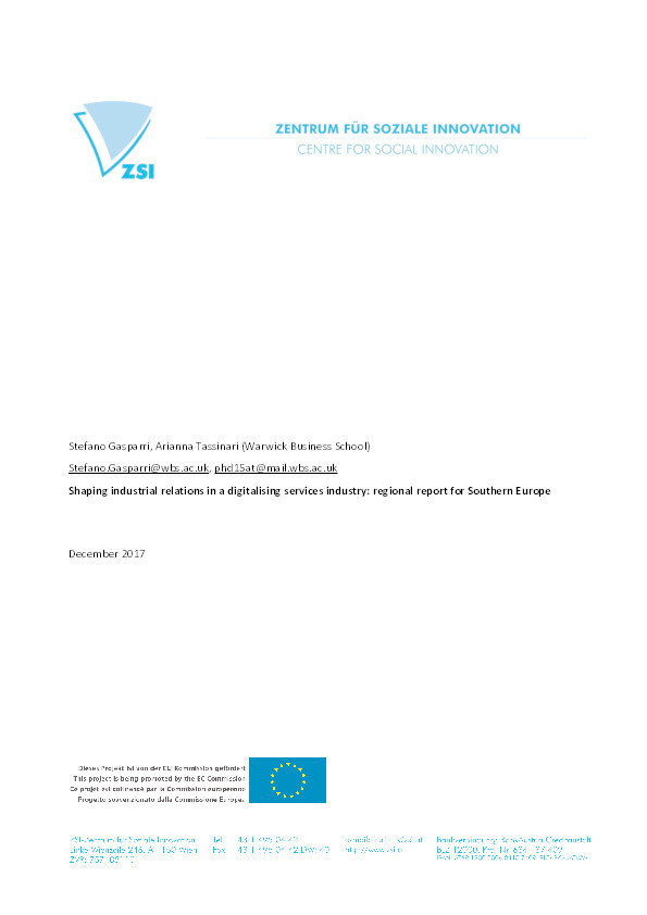 Shaping industrial relations in a digitalising services industry: Regional report for Southern Europe Thumbnail