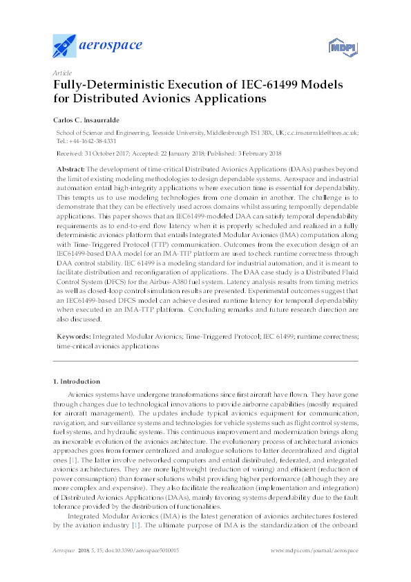 Fully-deterministic execution of IEC-61499 models for Distributed Avionics Applications Thumbnail