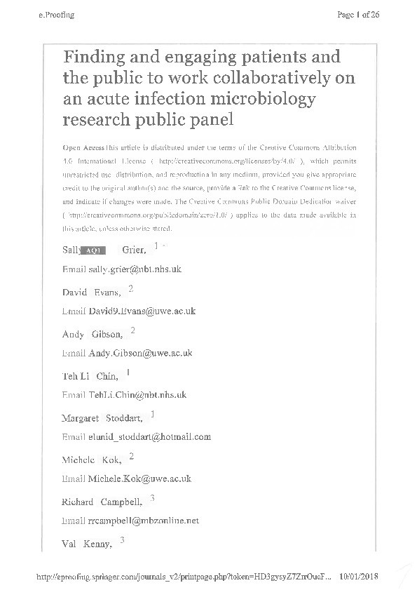 Finding and engaging patients and the public to work collaboratively on an acute infection microbiology research public panel Thumbnail