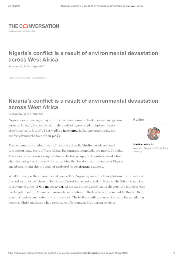 Nigeria’s conflict is a result of environmental devastation across West Africa Thumbnail