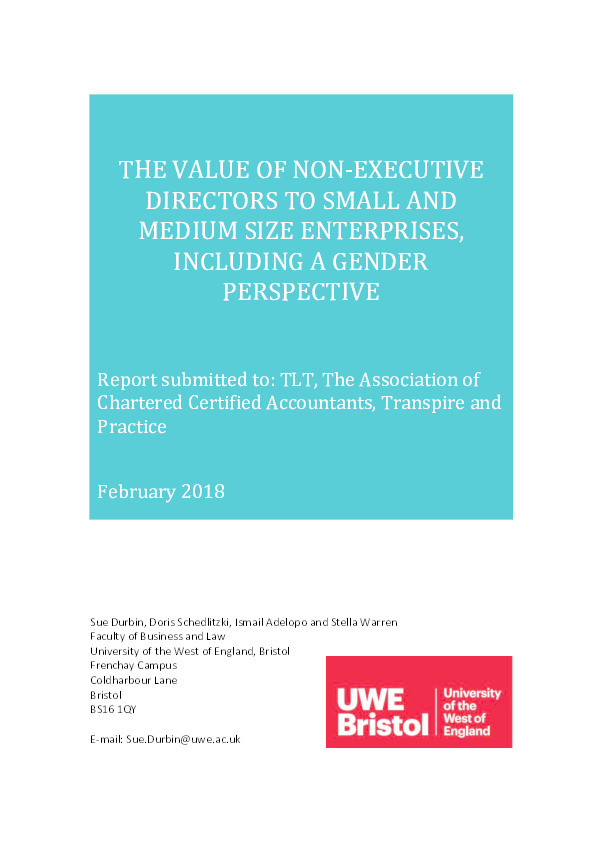 The value of non-executive directors to small and medium size enterprises, including a gender perspective Thumbnail
