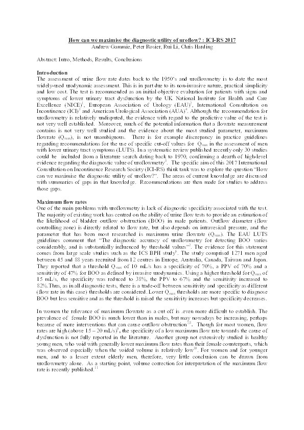 How can we maximize the diagnostic utility of uroflow?: ICI-RS 2017 Thumbnail