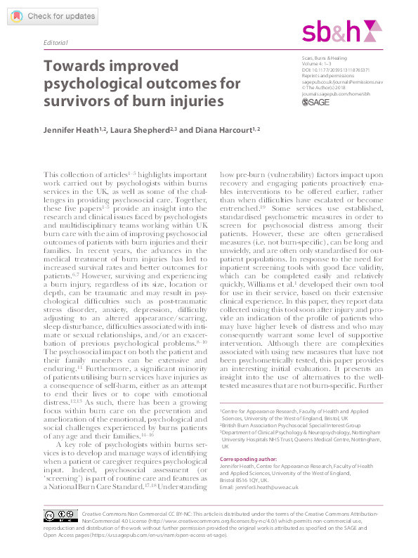 Towards improved psychological outcomes for survivors of burn injuries Thumbnail