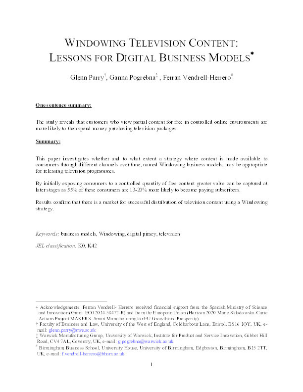 Windowing television content: Lessons for digital business models Thumbnail