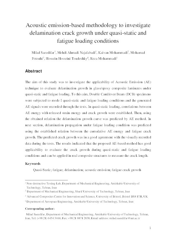 Acoustic Emission-Based Methodology to Evaluate Delamination Crack Growth Under Quasi-static and Fatigue Loading Conditions Thumbnail