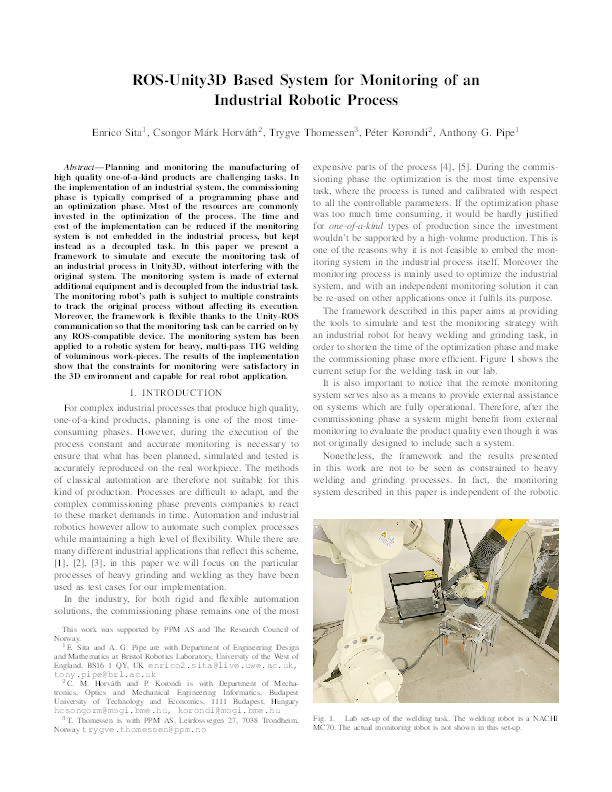 ROS-Unity3D based system for monitoring of an industrial robotic process Thumbnail