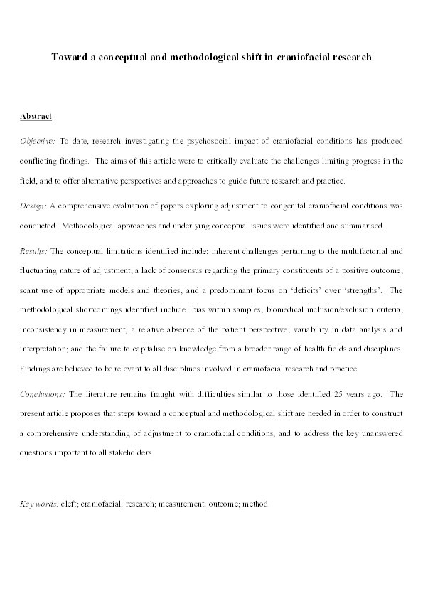 Toward a conceptual and methodological shift in craniofacial research Thumbnail