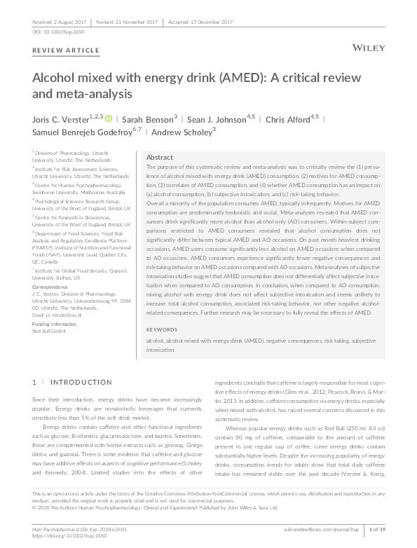 Alcohol mixed with energy drink (AMED): A critical review and meta-analysis Thumbnail
