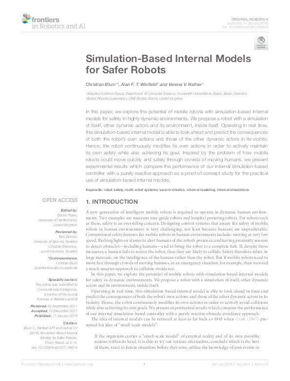 Simulation-based internal models for safer robots Thumbnail