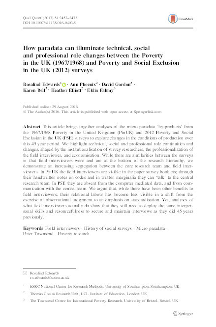 How paradata can illuminate technical, social and professional role changes between the Poverty in the UK (1967/1968) and Poverty and Social Exclusion in the UK (2012) surveys Thumbnail