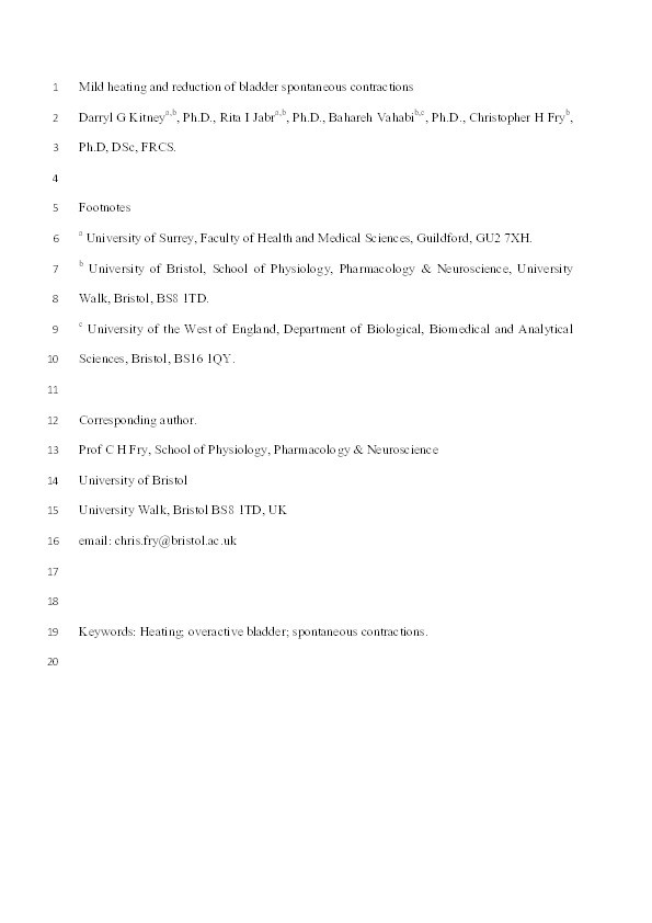 Mild external heating and reduction in spontaneous contractions of the bladder Thumbnail