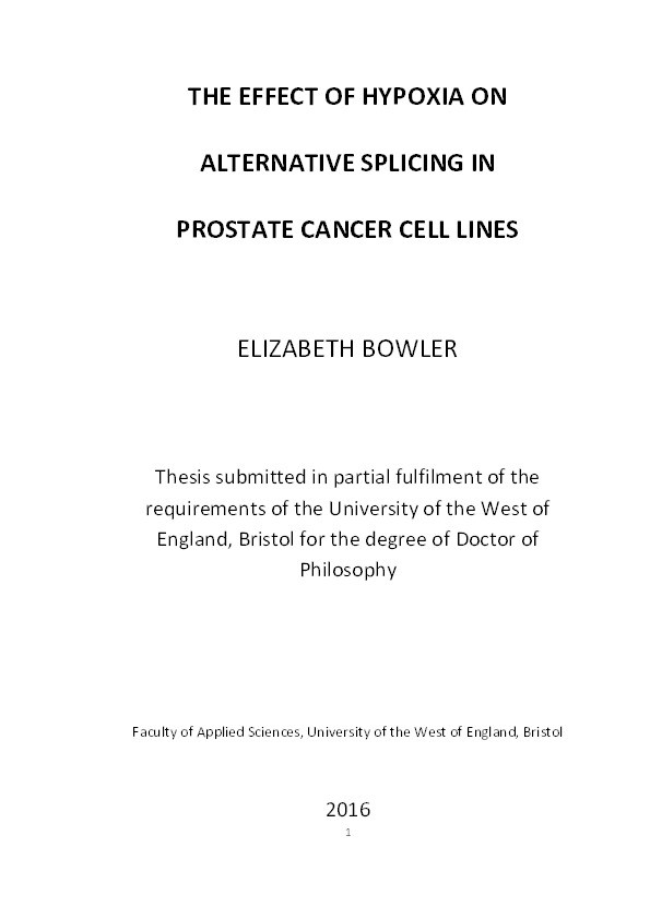 The effect of hypoxia on alternative splicing in prostate cancer cell lines Thumbnail