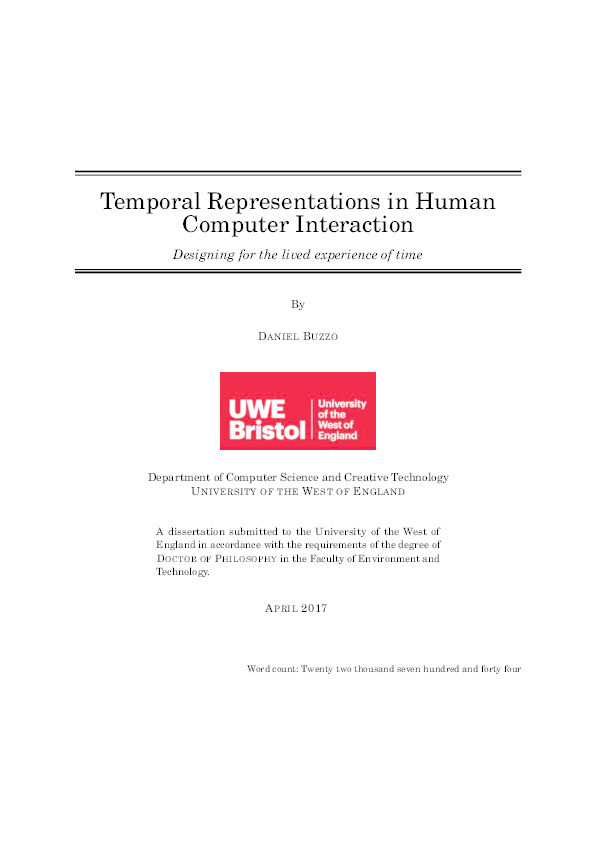 Temporal representations in human computer interaction: Designing for the lived experience of time Thumbnail