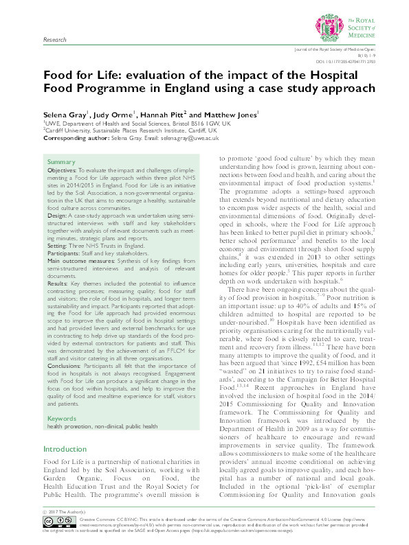 Food for life: Evaluation of the impact of the Hospital Food Programme in England using a case study approach Thumbnail