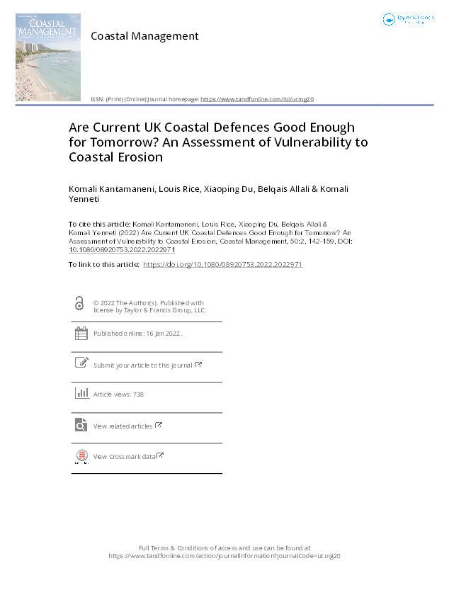 Are current UK coastal defences good enough for Tomorrow? An assessment of vulnerability to coastal erosion Thumbnail