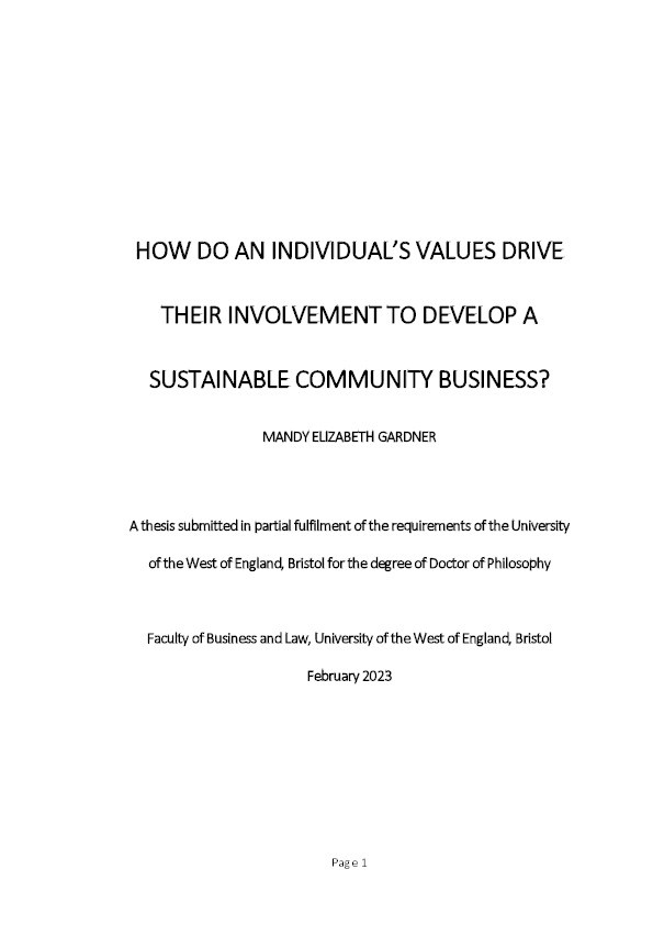 How do an individual’s values drive their involvement to develop a sustainable community business? Thumbnail