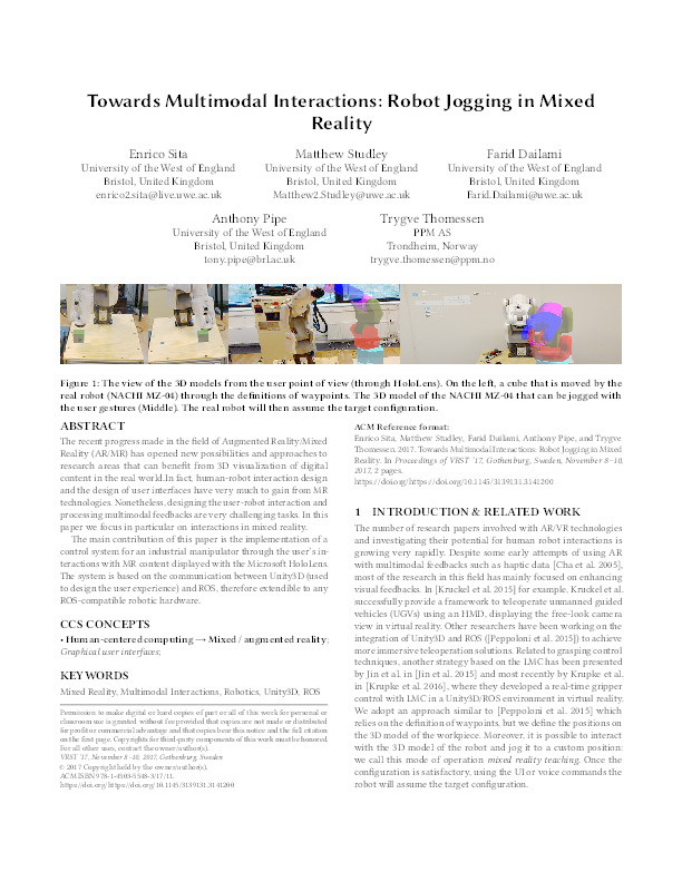 Towards multimodal interactions: Robot jogging in mixed reality Thumbnail