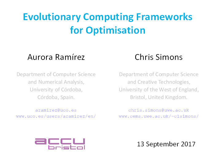 Evolutionary computing frameworks for optimisation Thumbnail