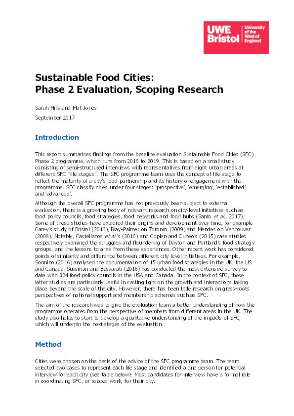 Sustainable food cities: Phase 2 evaluation, scoping research Thumbnail