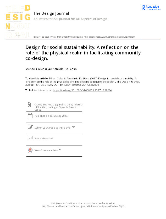 Design for social sustainability. A reflection on the role of the physical realm in facilitating community co-design Thumbnail