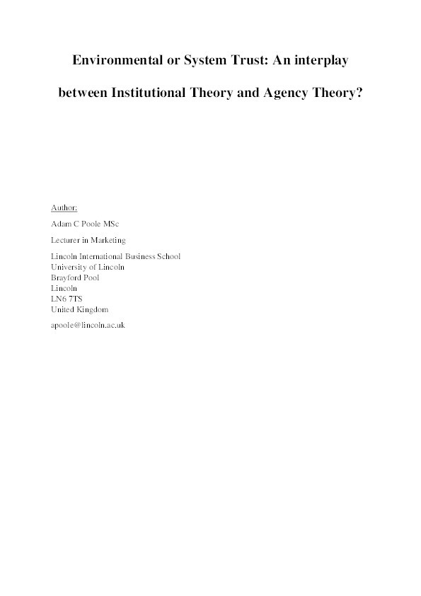 System trust - and interplay between institutional theory and agency theory final submission Thumbnail