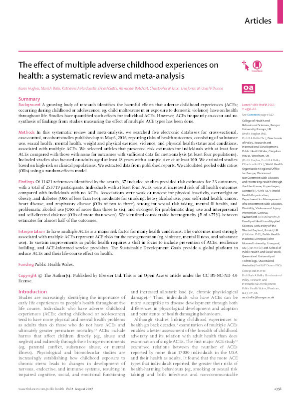 The effect of multiple adverse childhood experiences on health: a systematic review and meta-analysis Thumbnail