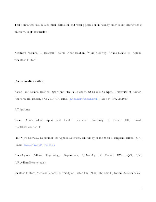 Enhanced task-related brain activation and resting perfusion in healthy older adults after chronic blueberry supplementation Thumbnail