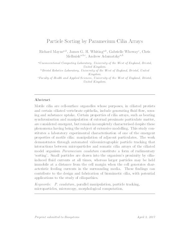 Particle sorting by Paramecium cilia arrays Thumbnail