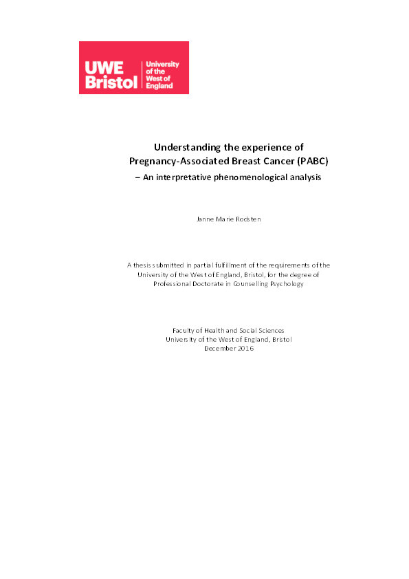 Understanding the experience of Pregnancy-Associated Breast Cancer - An interpretative phenomenological analysis Thumbnail