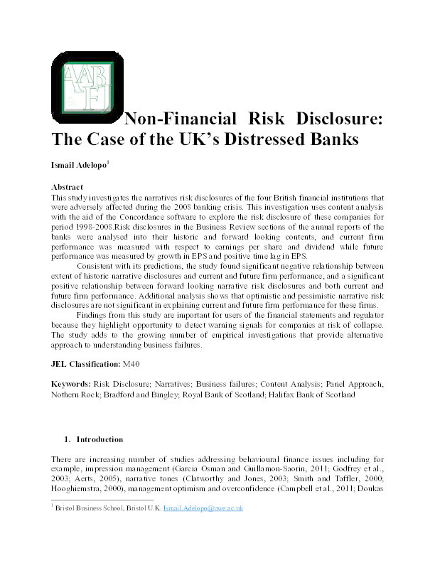 Non-financial risk disclosure: The case of the UK’s distressed banks Thumbnail