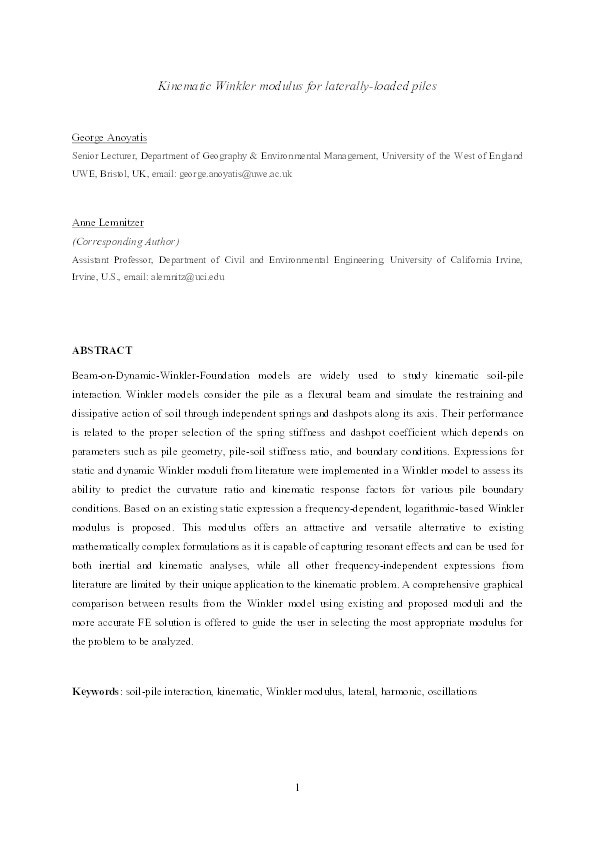 Kinematic Winkler modulus for laterally-loaded piles Thumbnail