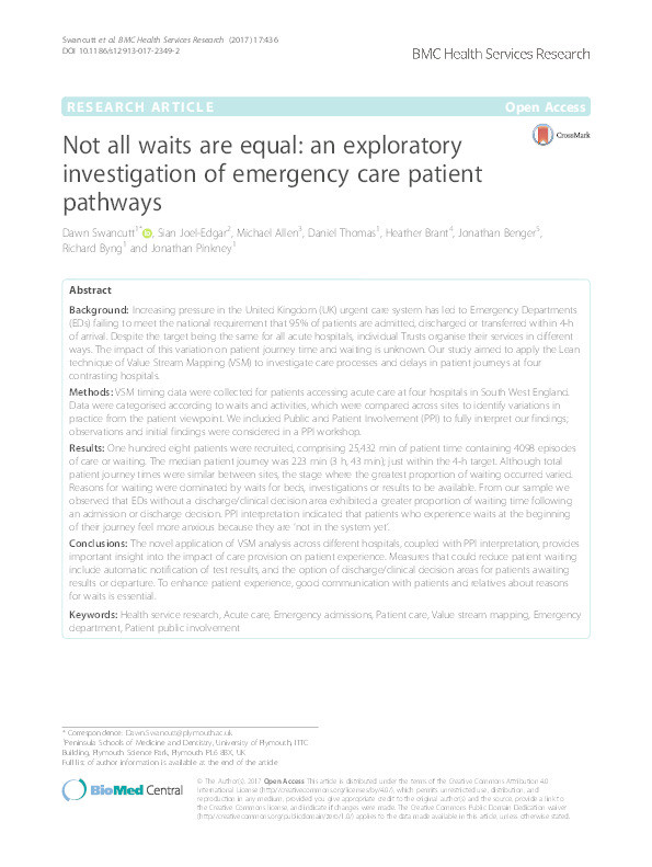 Not all waits are equal: An exploratory investigation of emergency care patient pathways Thumbnail