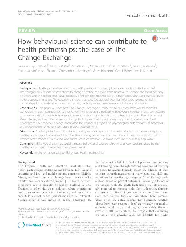 How behavioural science can contribute to health partnerships: The case of The Change Exchange Thumbnail