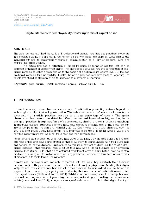 Digital literacies for employability- fostering forms of capital online Thumbnail