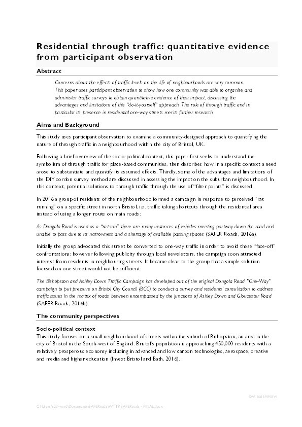 Residential through traffic: Quantitative evidence from participant observation Thumbnail