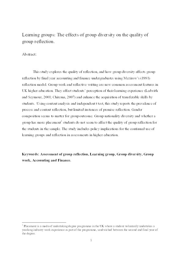 Learning groups: the effects of group diversity on the quality of group reflection Thumbnail