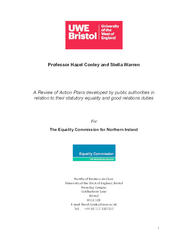 A review of action plans developed by public authorities in
relation to their statutory equality and good relations duties Thumbnail