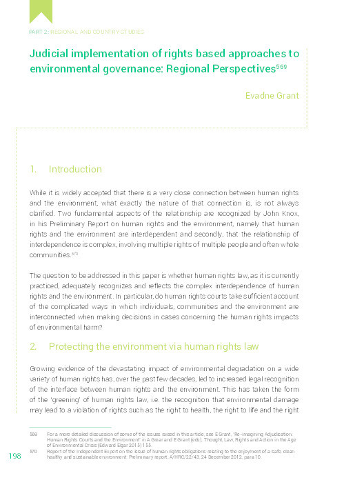 Judicial implementation of rights-based approaches to environmental governance: Regional perspectives Thumbnail