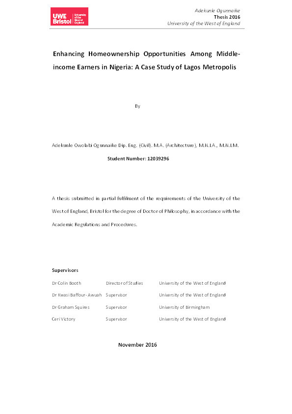 Enhancing homeownership opportunities among middle-income earners in Nigeria: A case study of Lagos Metropolis Thumbnail